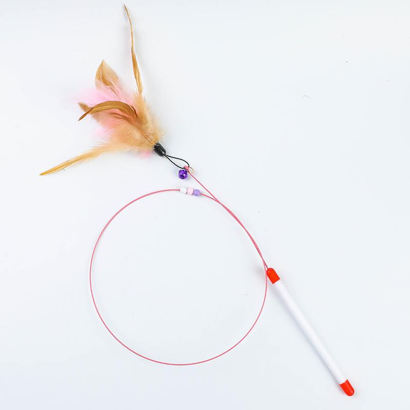 Hot Sale Steel Wire Teasing Cat Stick New Butterfly Colorful Turkey Feathers Fish Cute Bell Playing Toys Supplies