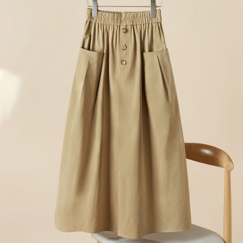 

Skirt Summer Elastic Big Pocket Over The Knee Casual High Waist Slimming A-line Skirt Women 3XL