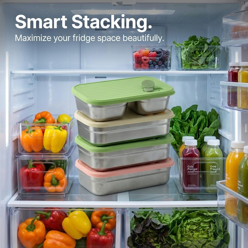 Portable Lunch Box Outdoor Picnic 1/2 Grids Large Capacity Fruit Salad Food Storage Container 304 Stainless Steel Bento Box