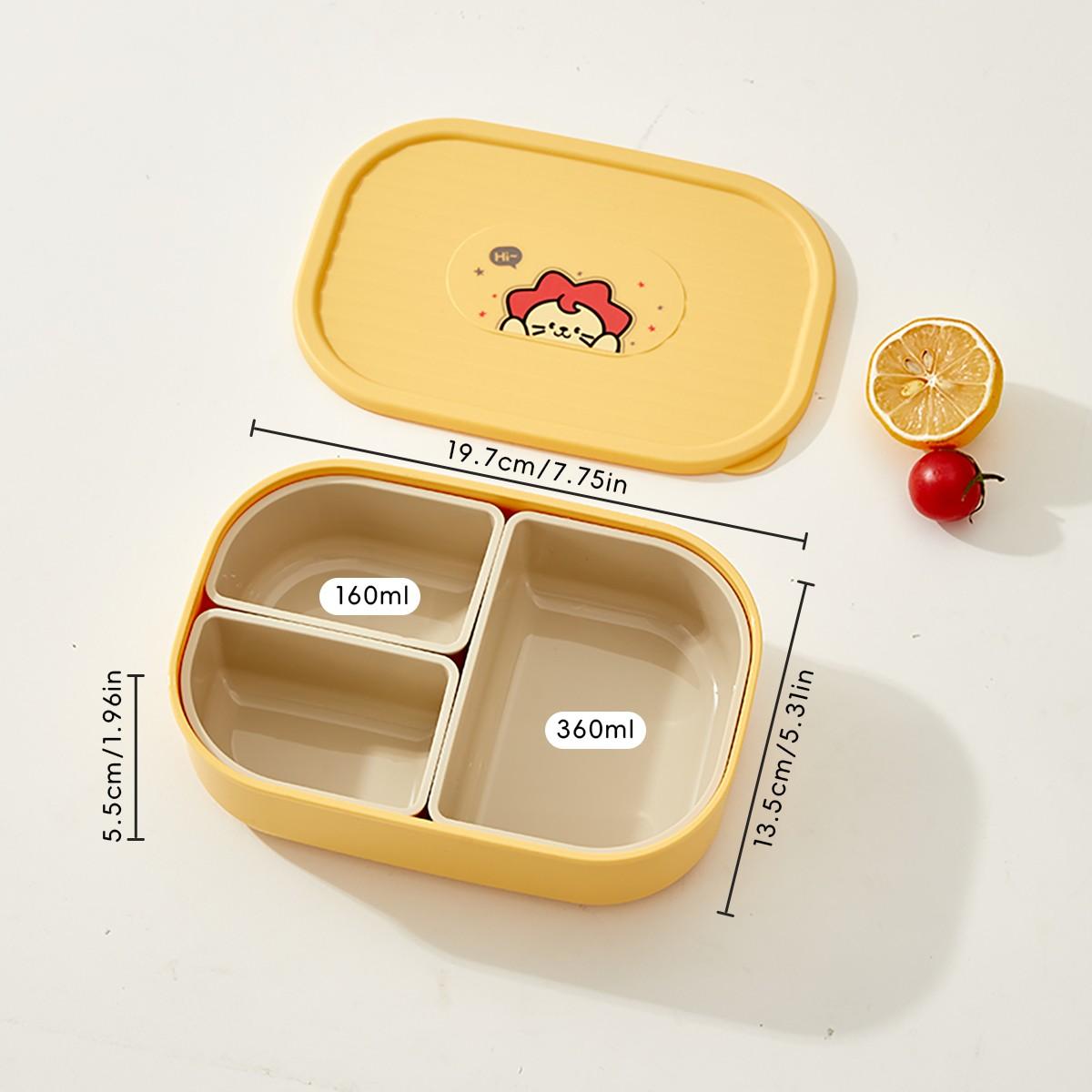 

Detachable 3 Grids Plastic Bento Lunch Box For Kids Students Reusable Portable Leak-proof Divided Food Container Microwave Safe жёлтый