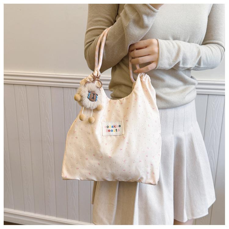 Korean Style Floral Pressed Canvas Tote Bag Large Capacity Women's Shoulder Handbag CLE