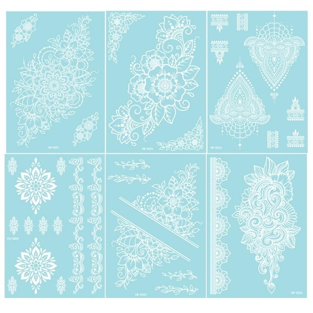 Wedding Tool Luminous Henna Tattoo Sticker White Body Art Sticker Lace Temporary Tattoo  Girls