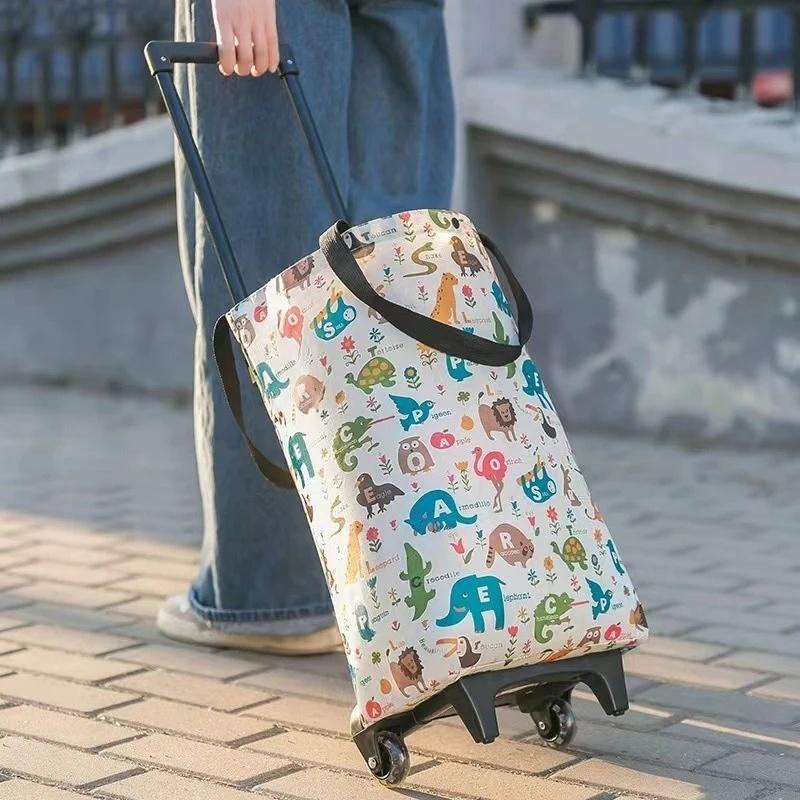 Insulated Folding Shopping Cart, Double Layer Oxford Cloth Grocery Trolley, Large Capacity for Hot/Cold Food Delivery