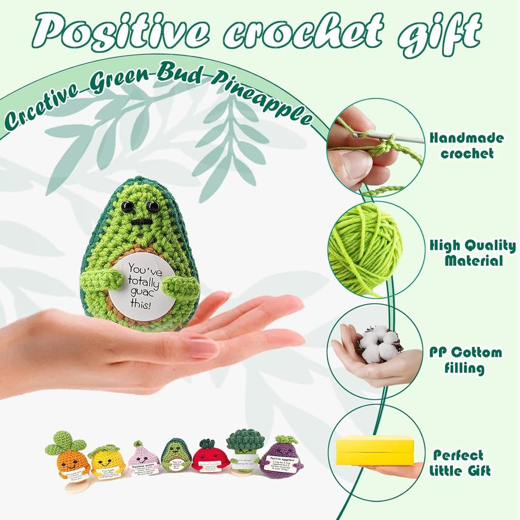 7PCS Handmade Positive Emotional Support Crochet Dolls, Adorable Knitted Dolls of Vegetables and Fruits with Positive Card, Mental Health Boosting