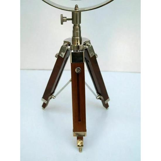 Nautical Antique brass desk clock adjustable wooden tripod stand marine decor