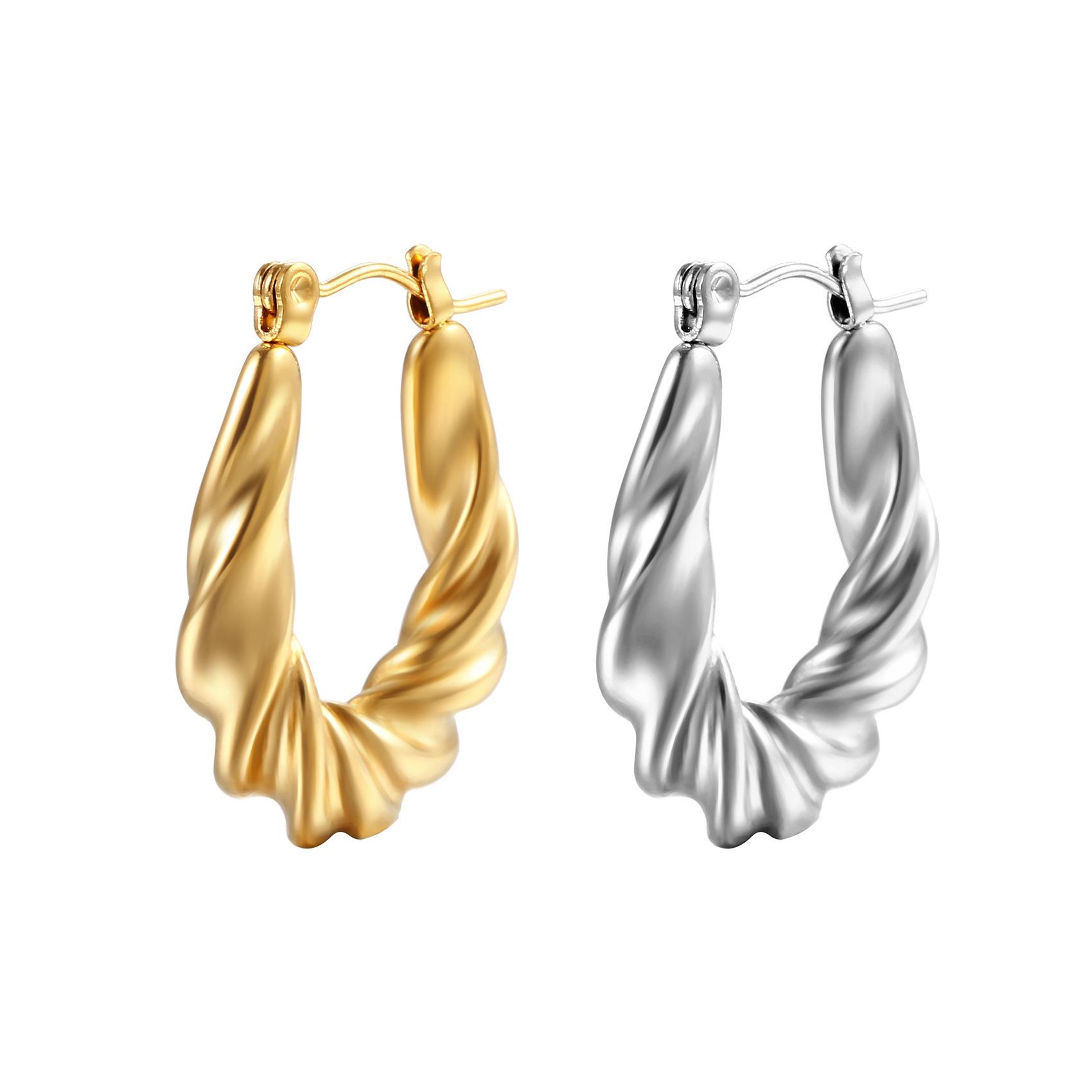 18K Gold-Plated Croissant C-Shape Earrings for Women - Stainless Steel, Colorfast