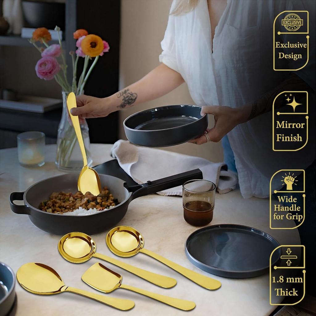 5 Pieces Stainless Steel Serving Spoons Set for Dining Table/Kitchen, 1.8 mm Heavy Gauge