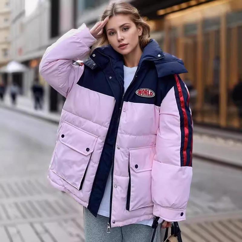 

Contrast color down cotton-padded clothes Xi sonic boom cotton-padded clothes women s new thickened cotton-padded jackets loose winter coat tide S розовый