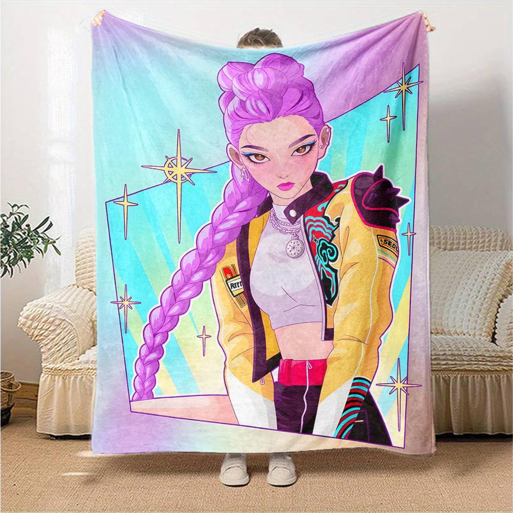 1pc KPop Demon Hunters RUMI5 Blanket, Gift, for Men and Women, Soft Blanket, Good for Sofa Bed Couch Travel, Lightweight Flannel Blanket