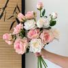 Fiore di Rosa Simulato a 3 Teste, Fiore Secco, Fiore Artificiale, Bouquet, Decorazione per Soggiorno, Oggetti di Scena per Foto