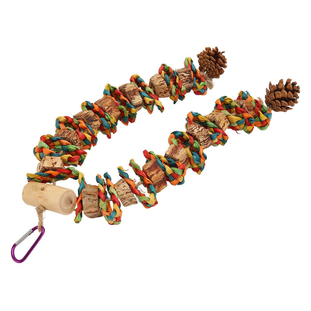 Parrot Chewing Toy Beak Grinding Safe Log Nut Pine Cone Corn Leaf Hanging Bird Cage Toys for Medium Large Birds Colorful