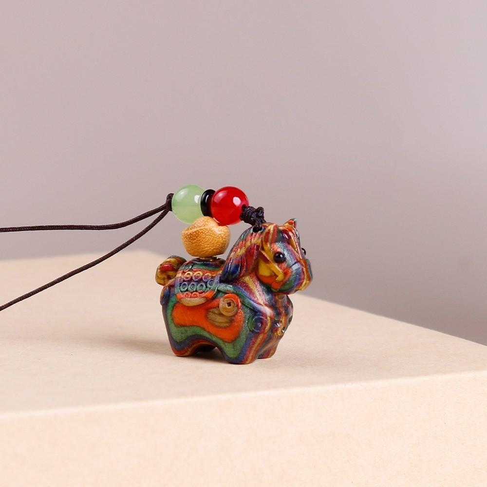 Mini Zodiac Horse Pendant Chinese Style Green Sandalwood Phone Chain Wooden Horse Keychain  Friends