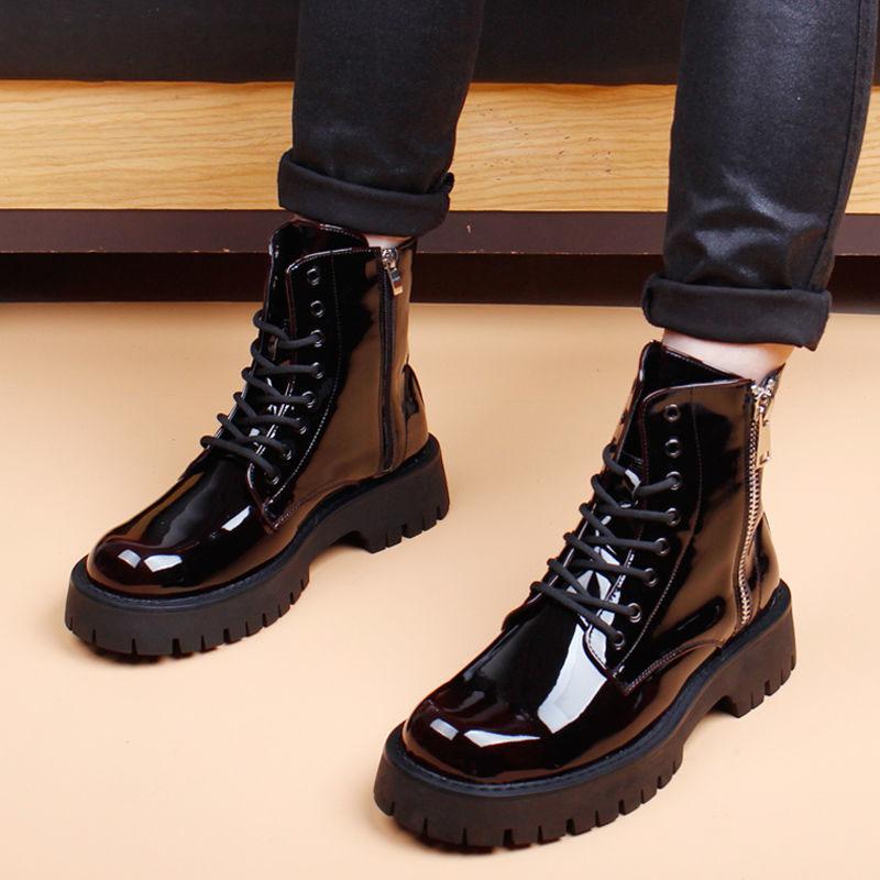 Męska moda w stylu koreańskim punkowe ubrania klubowe kowbojskie buty na platformie lakierowane buty jesienno-zimowe botki na kostkę botas hombre