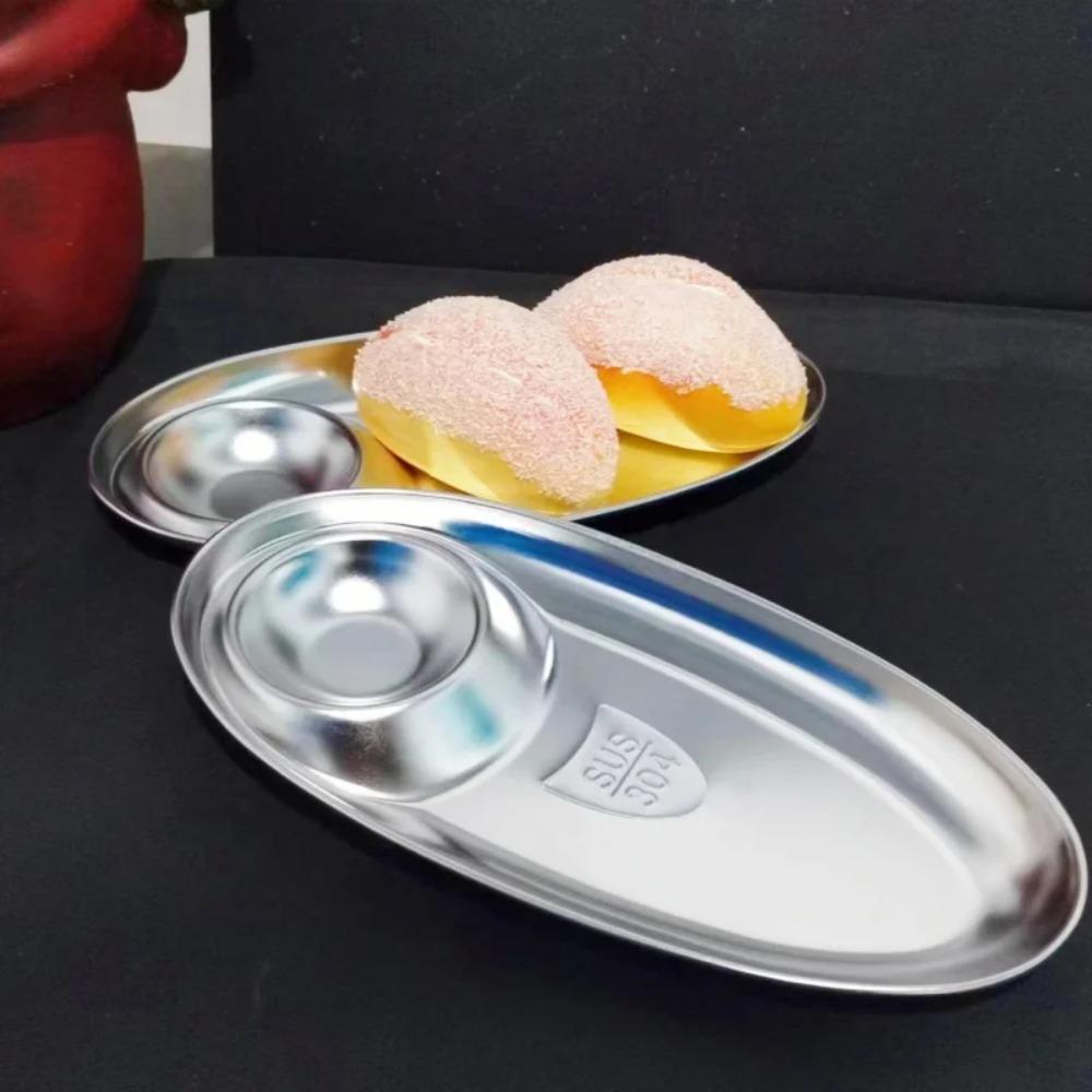 304 Stainless Steel Dinner Tray Oval French Fries Plate Universal Sushi Plate KTV