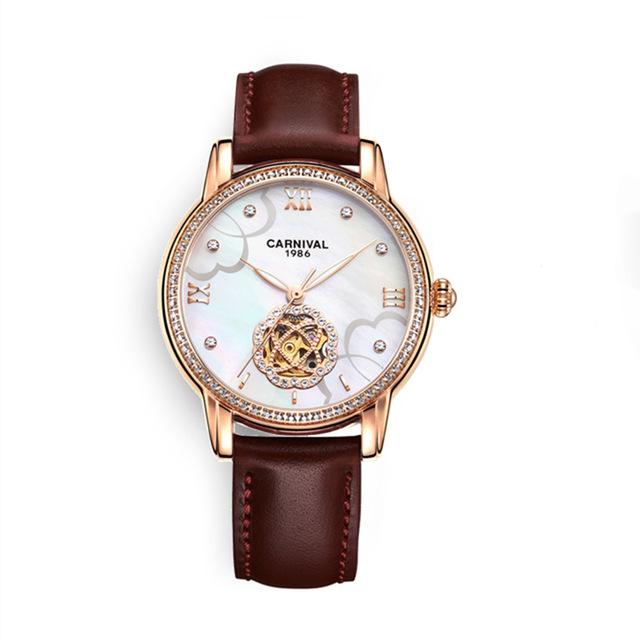 CARNIVAL Marke Mechanische Uhr Damen Luxus Automatikwerk Mode Armbanduhren Leuchtend Wasserdicht für Damen Montre Femme