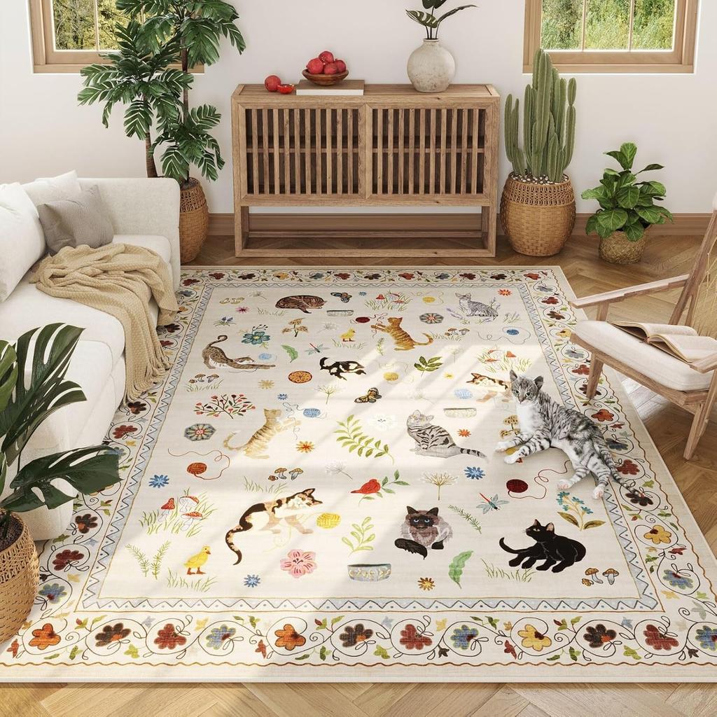 Animal Plant Flower Living Room Carpet Machine Washable Non-slip Bedroom Rug Light Luxury Coffee Table Floor Mat Tapis