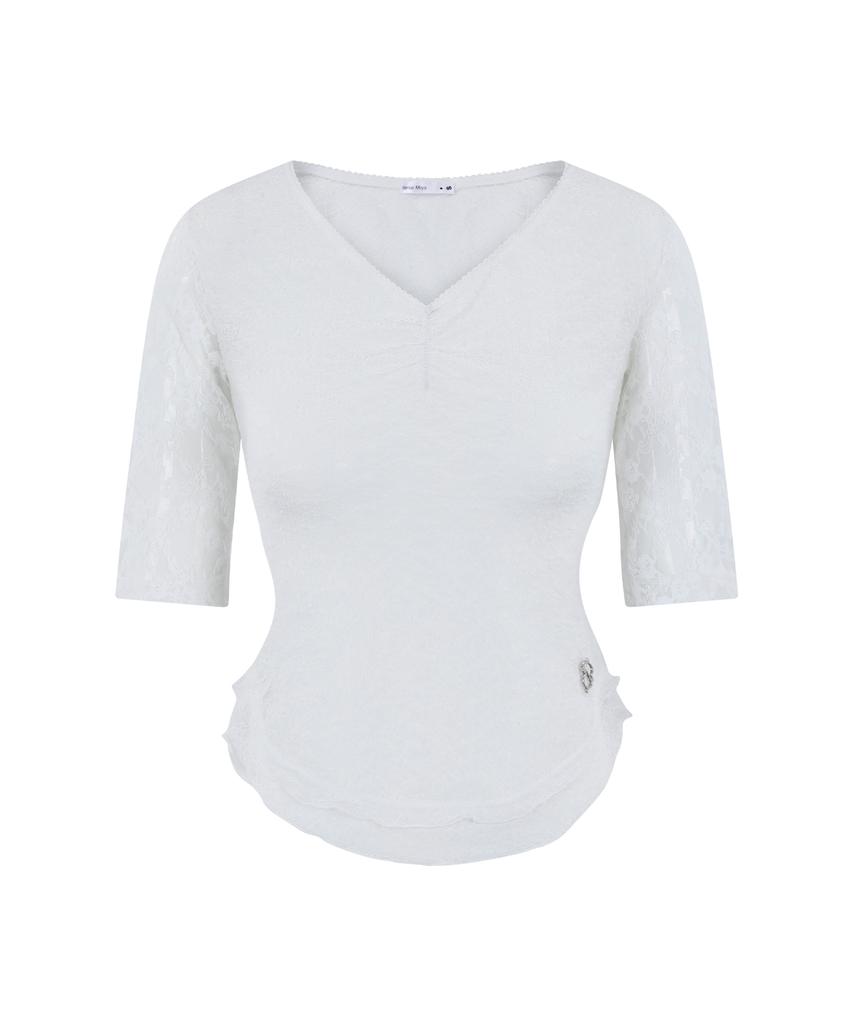 Leijeumiya Sana Lace Shirring Top [White]