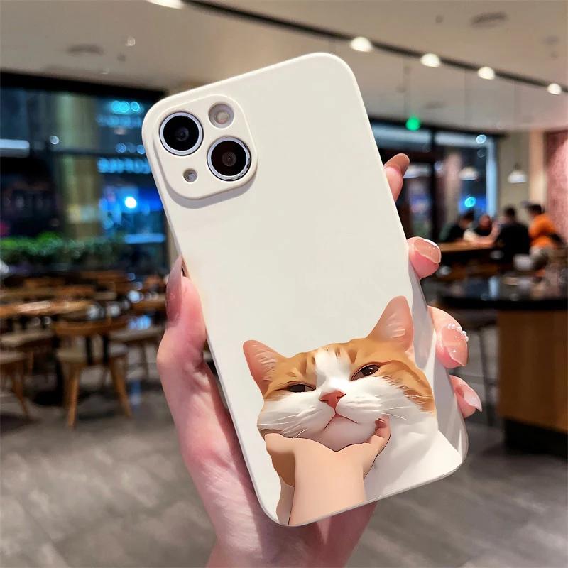 Cute Chubby Cat Pinch Cheek Cartoon Art Phone Case for iPhone 17 16 15 14 13 12 11 Series Pro Max Plus Double Layer Protection
