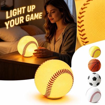 Softball Shaped Night Light for Bedroom Desk Bedside Decor, Cute Baseball Ball Lamp