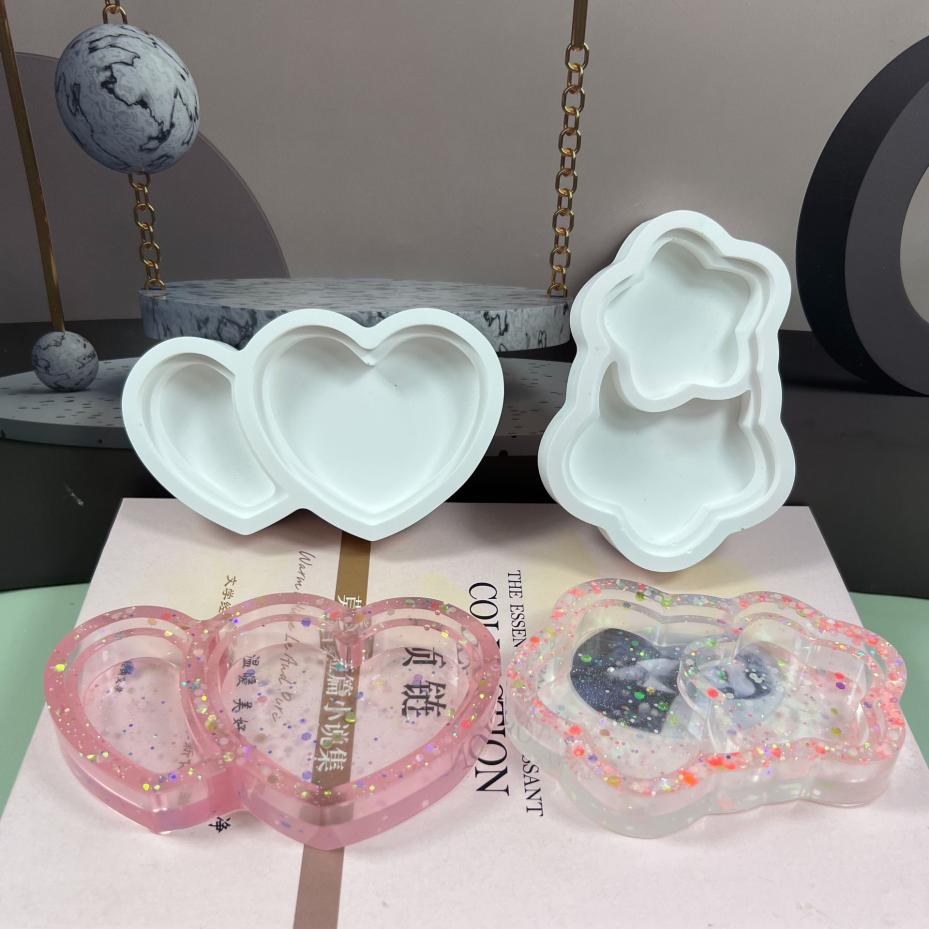 1 Pcs Double Heart Shape Tray Resin Mold Cloud Coaster Silicone Molds DIY Five-pointed Star Epoxy Resin Storage Dish Plate Mould