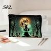 Printed Canvas Organizer Storage Bag, with Halloween Witch Castle Print, Large Wear-Resistant Makeup Pouch Capacity Cosmetic Organizer, for Travel And