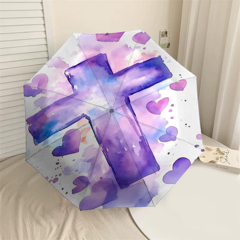 

1pc cross hearts Automatic Open/Close Umbrella Compact Folding Umbrella with 8-Rib Shaft for Women/Men, Elegant Birthday1296S