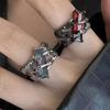 Punk Square Red Zircon Ring Geometry Open Crystal Set Y2K Ring Vintage Aesthetic Gothic Hip Hop Man Jewelry Women Accessories