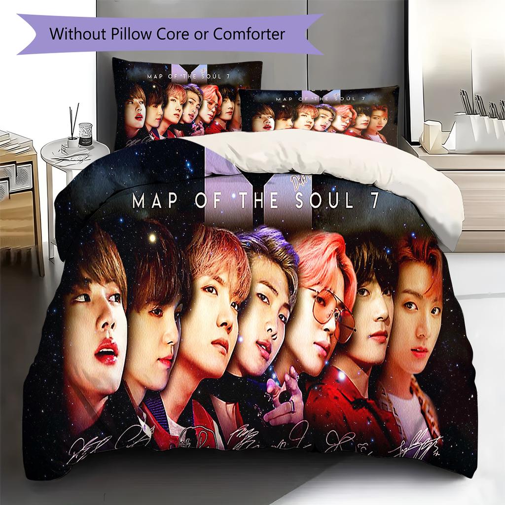 Juego de ropa de cama con estampado de grupo Kpop, funda nórdica, funda de almohada, decoración del hogar, regalo (1 * funda nórdica + 2 * fundas de almohada, sin núcleo)