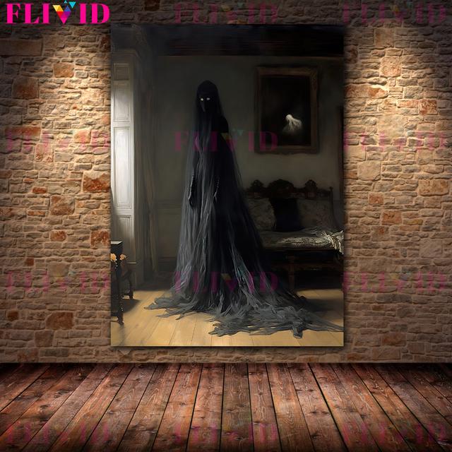 Dark Undead and Witch On Stairs and Penthouse Vintage Wall Art Oil Painting Horror Ghost and Devil Ai