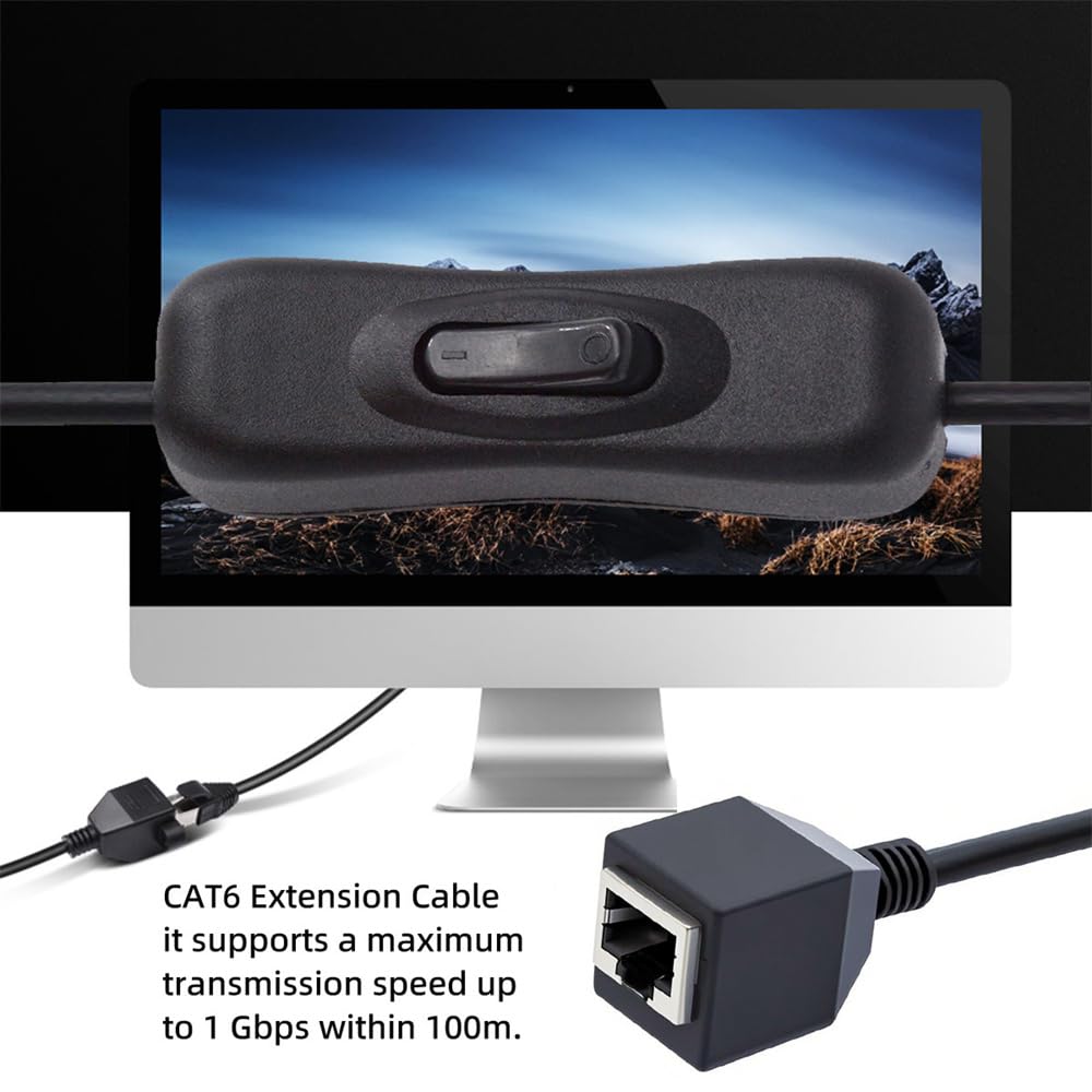 Cablecc RJ45 Extension Cable 304 with Signal CAT6 8P8C STP UTP Male To Female LAN Ethernet Network Patch 60cm On/Off Switch, Cord,