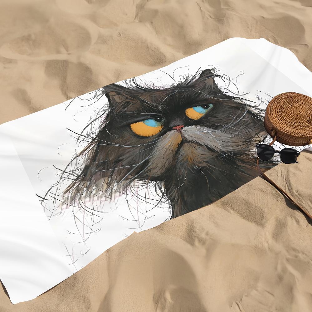 Skurriler Katzen-Kunst-Handtuch Strandtuch Übergröße Schnelltrocknendes Handtuch Saugfähig Weich Schwimm-Strandtücher für Männer Frauen