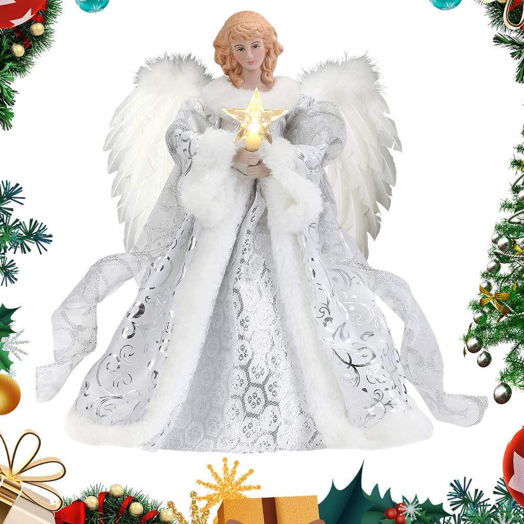2025 Christmas Tree Lighted Angel Topper With String Light Xmas Tree Angel Doll Decoration For Fireplace Farmhouse Bedroom