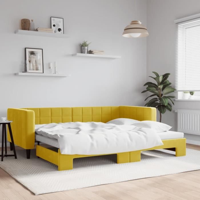 VidaXL Lit de jour avec lit gigogne jaune 90x200 cm velours 3196696