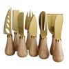 Gold Stainless Steel Cheese Knife Set with Rubber Wood Handle - Includes Cheese Knife, Tableware Knife, and Fork