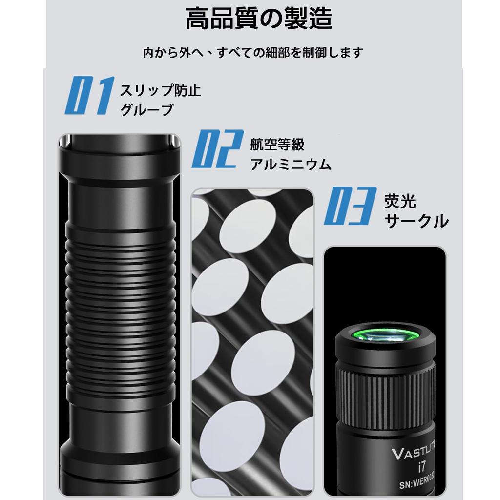 Vastlite i7 Mini EDC Rechargeable Keychain 545 Lumens Compact Portable Mini Key Ring Light with Magnet and Portable Aluminum Flashlight, Clip,