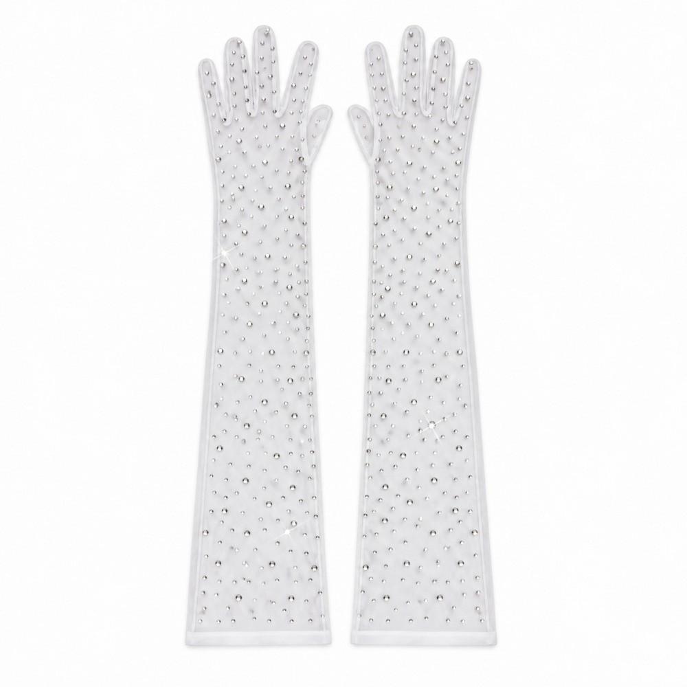 Stretchy Sheer Tulle Gloves Black White Bride Gloves Fashionable Fishnet Gloves Wedding Bride