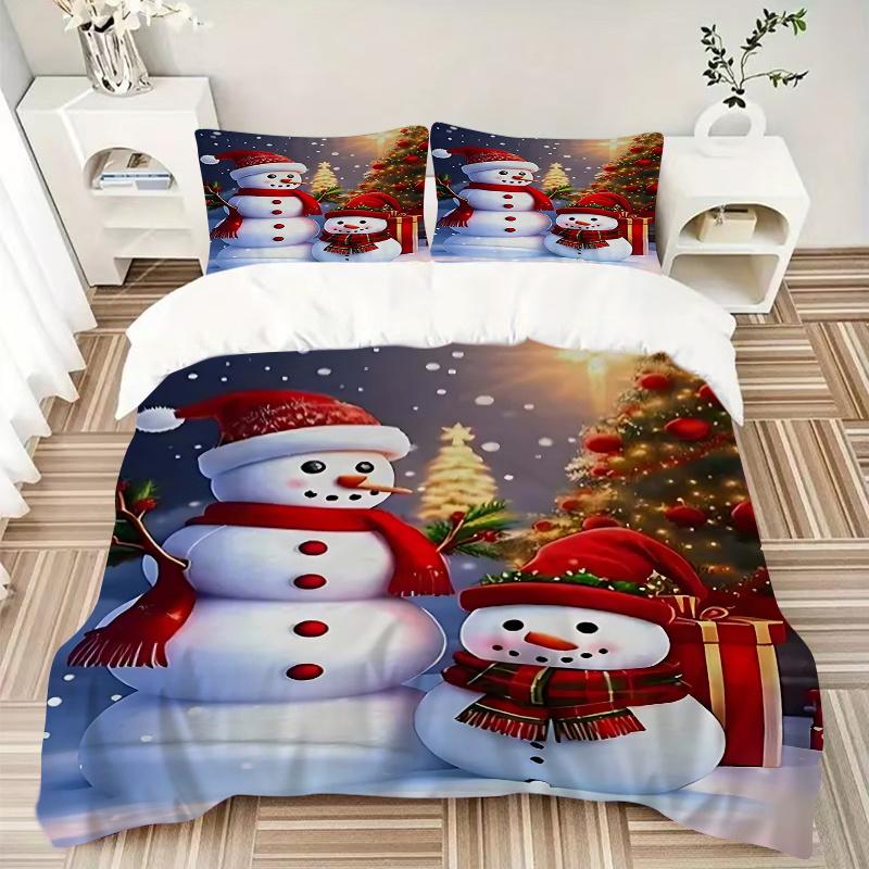 3pcs Christmas Snowman Family Bedding Set - Includes One Quilt Cover and Two Pillowcases (No Core) - Festive Decor for Bedroom and Guest Room - Polyes