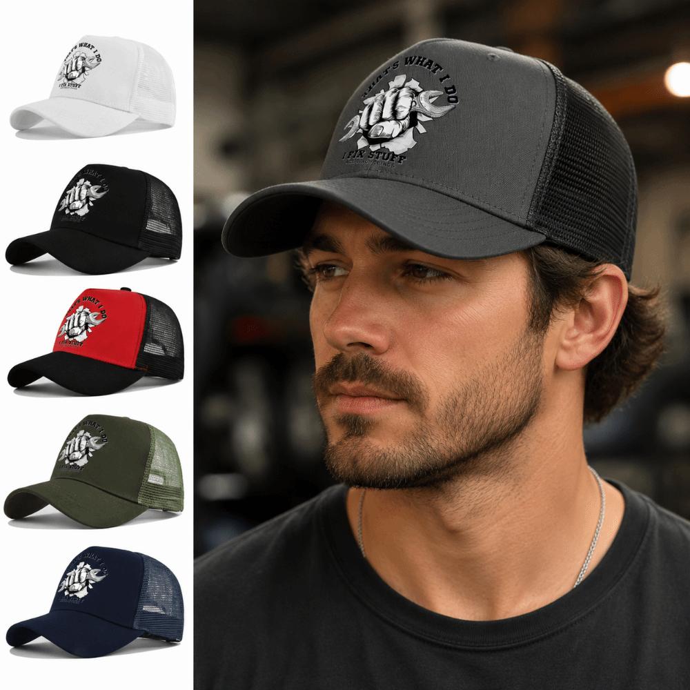 Breathable Summer Baseball Cap Mechanic Graphic Outdoor Sun Hat Vintage Mesh Trucker Hat For Men