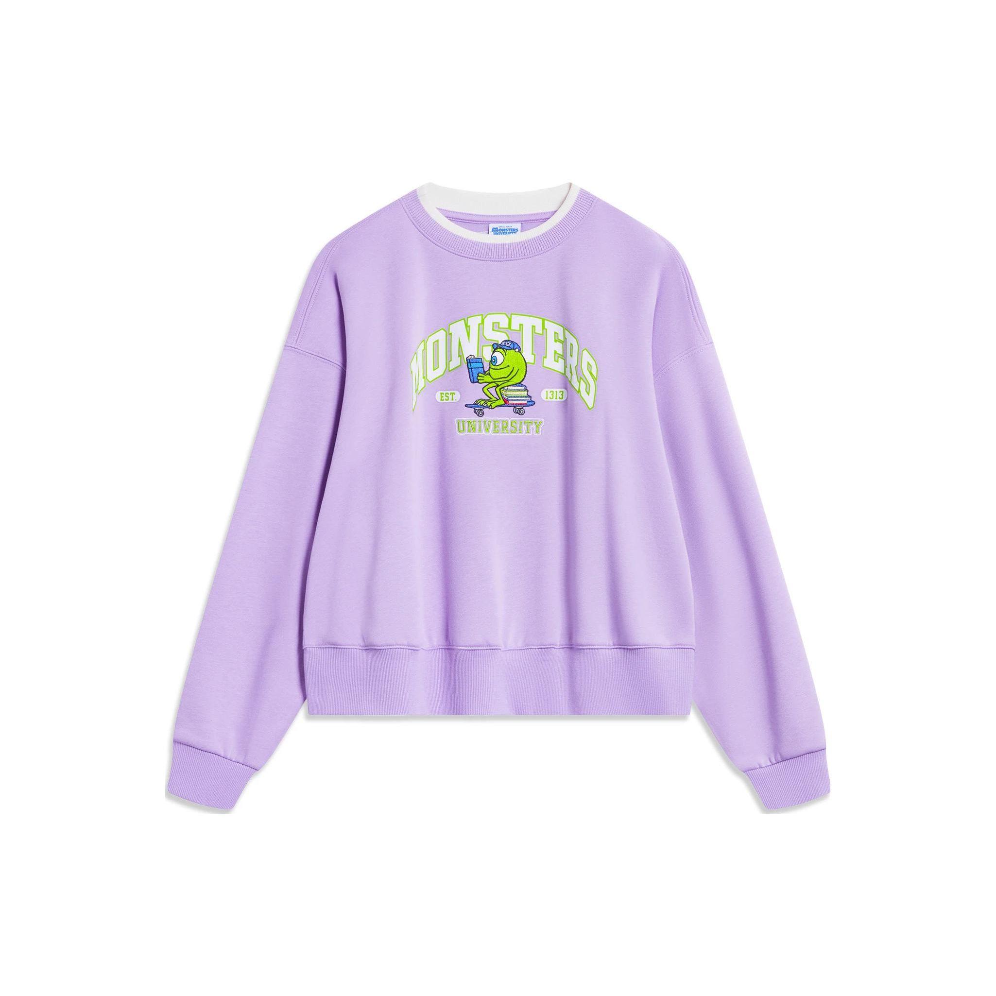 Li-Ning Sports Life Series Fleece Lined Crew Neck Sweatshirt Purple Women AWDT808-3 L