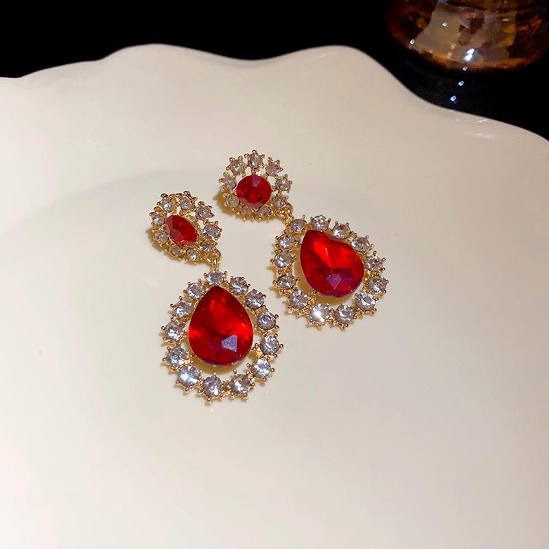 Red Drip Oil Silver Needle Round Earrings: Retro Fairy Design Fashion Ear Jewelry