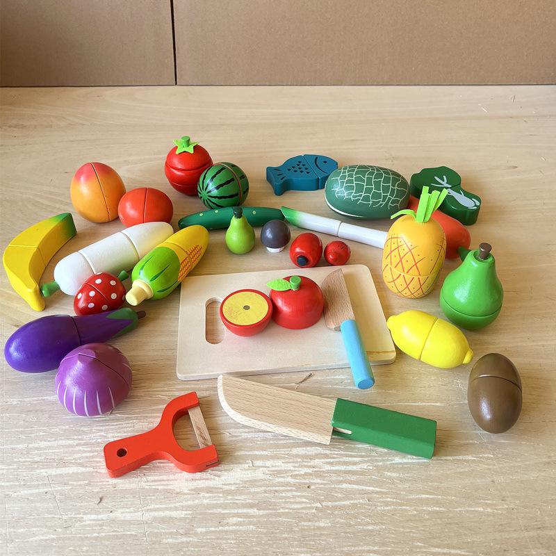 

Wooden Magnetic Fruit Cutting Toy for Kids - Pretend Play Kitchen Set