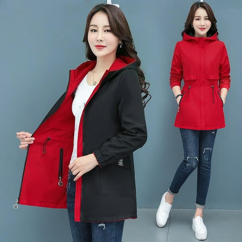 Jacket Women's Spring, Autumn and Autumn Double-sided Wear Waist Slimming Mid-length Windbreaker All-match Women's Tops Trend