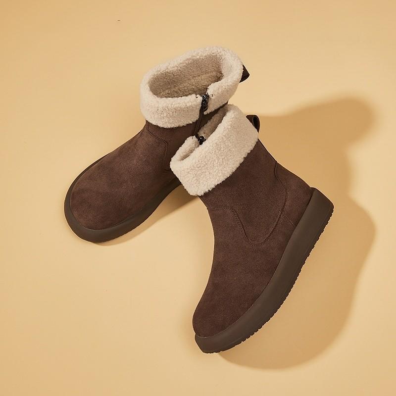 

2025 осень и зима новые толстоподошвенные зимние ботинки женские зимние короткие ботинки с флисом и шерстью для тепла, нескользящие хлопковые ботинки для тепла 40 темно-коричневого