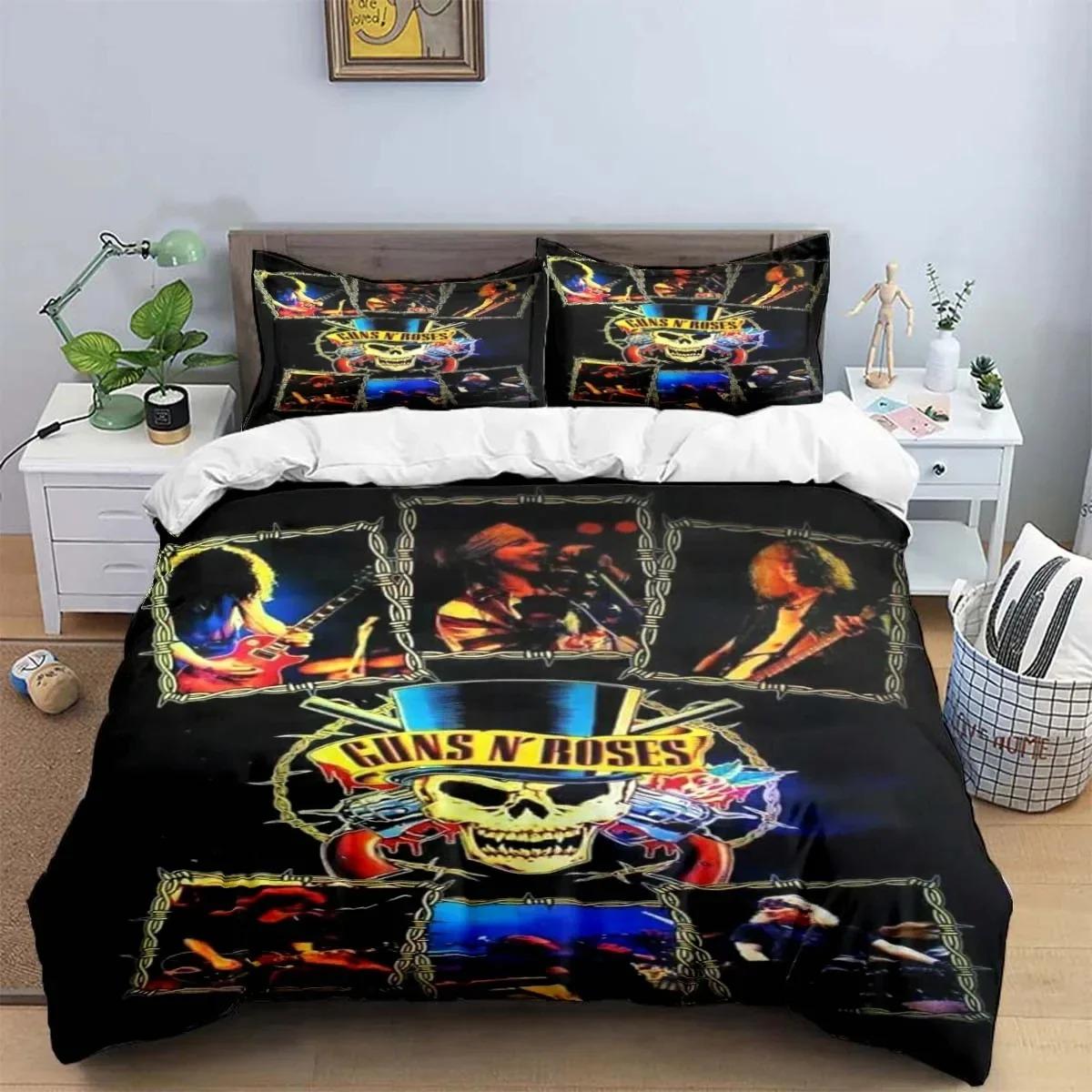 

3D Print Guns N Roses GNR Bplus Retro Beding Set Young Boys Young Girls Twin Quen King-Sized Dimensionsd Dimensions Soft Duvet Cover Pilowcase Bed 135*200cm Eu-Single