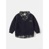 Kids False Two-Piece Sweaters Spring and Autumn K-style Boys' Shirt Patchwork Clothes Baby Boys' Lapel Gingham Shirt
