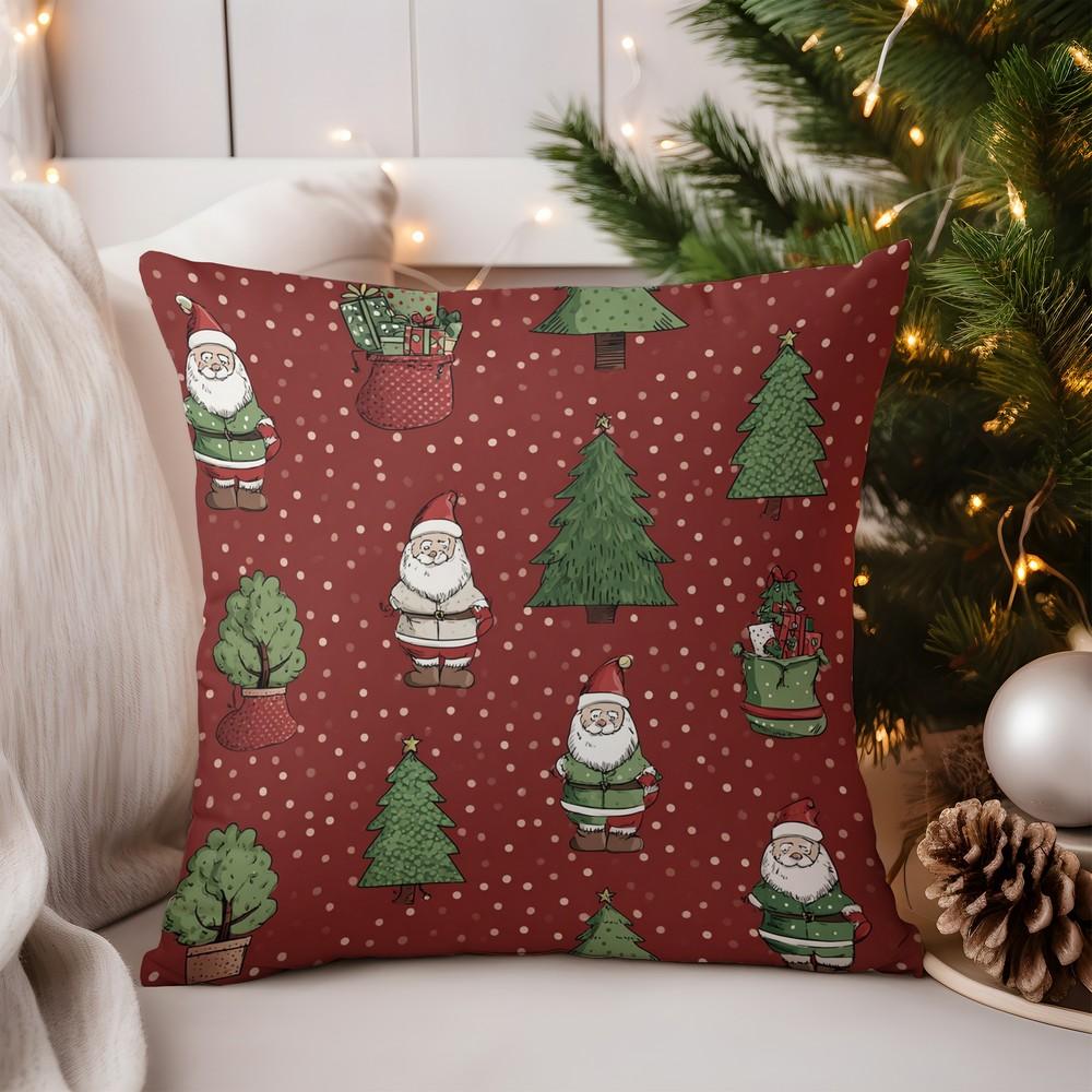 Home Decor Snowmen with Holly and Candy Cane Pillow Cover Pattern Cushion Cover Suitable for Sofa Bedroom Car Pillow Cover