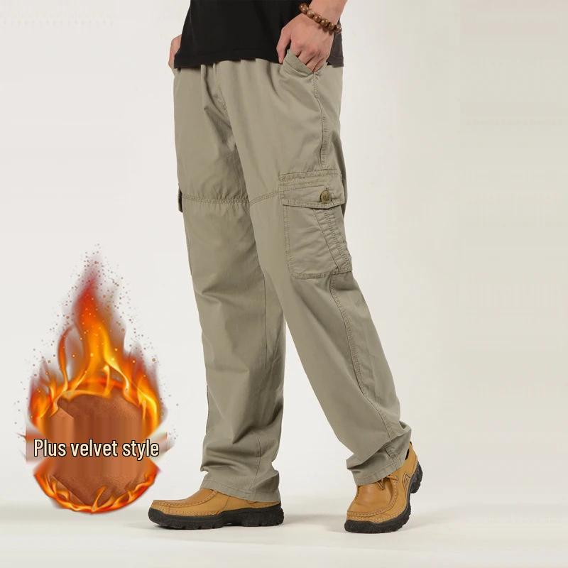 Men's Spring Elastic Waist Work Pants - Straight Leg, Loose Fit, Plus Size, Casual Long Pants for Middle-Aged and Elderly