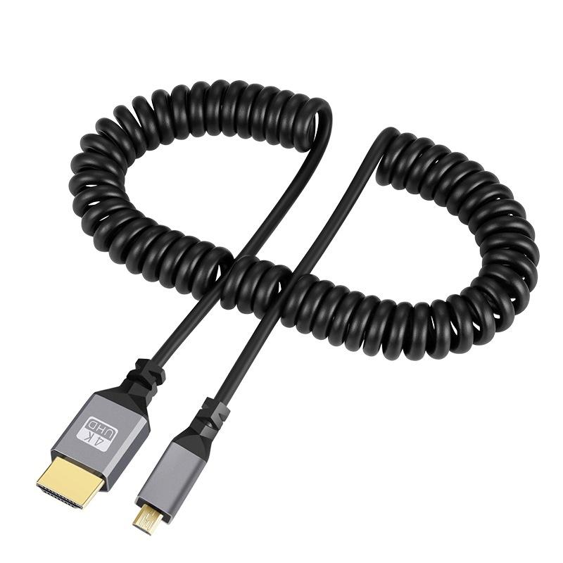 0.5-2.4m 4K Micro HDMI to HDMI Coiled Extension Cable Male to Male HDMI2.0 Flexible Spiral Cord