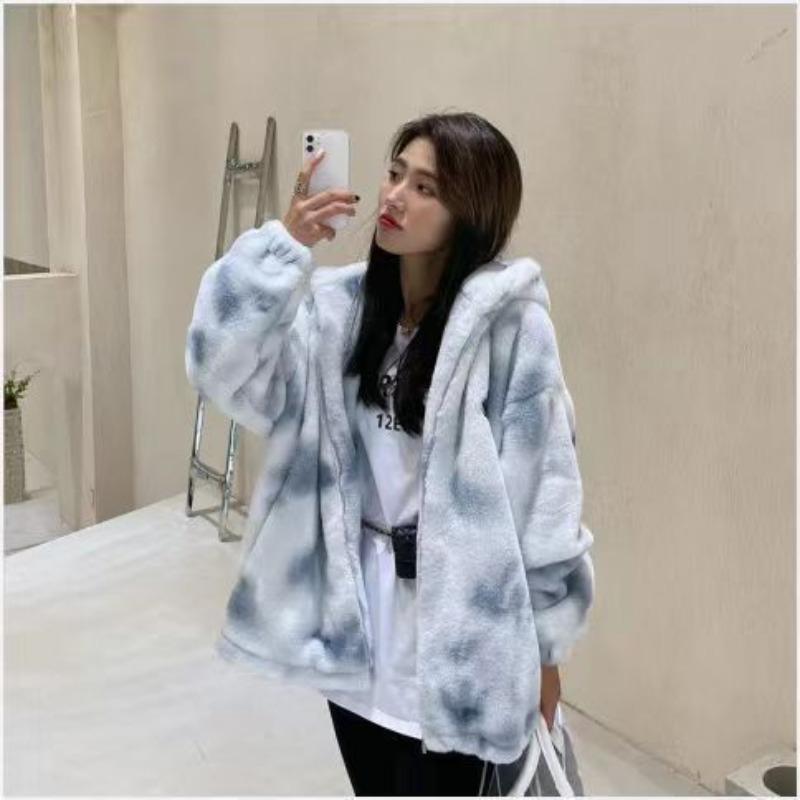 Autumn and Winter New Imitation Rabbit Fur Hooded Fur Jacket Men's and Women's Couples Thickened Cotton Clothes Trendy Coat Padded Sweater