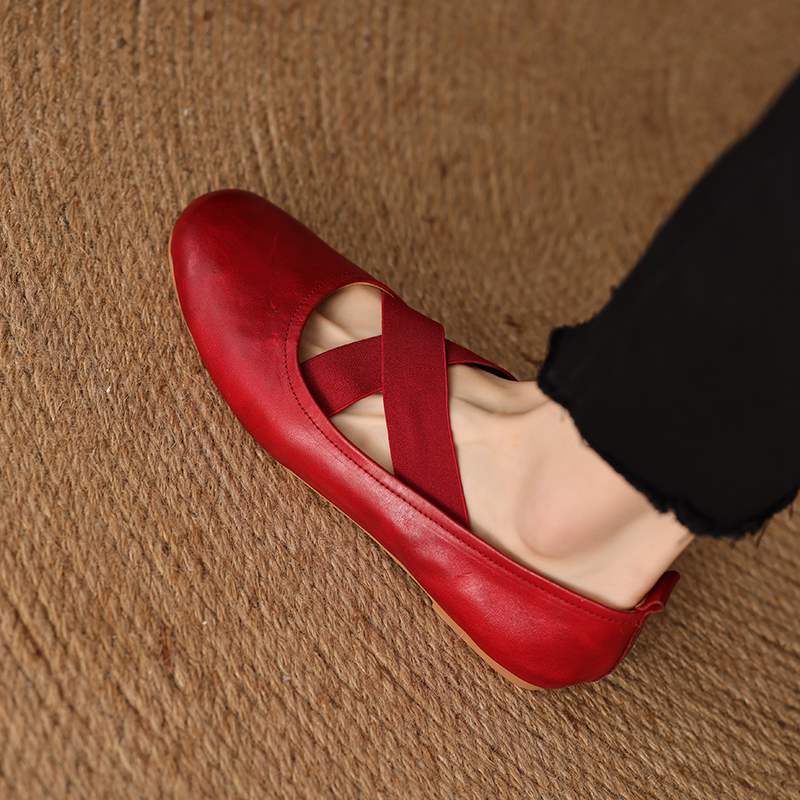 Krazing Pot Cow Skin Fashion Spring Autumn Flat with Women Round Toe Shoes Ballet Dancer Shallow Flats